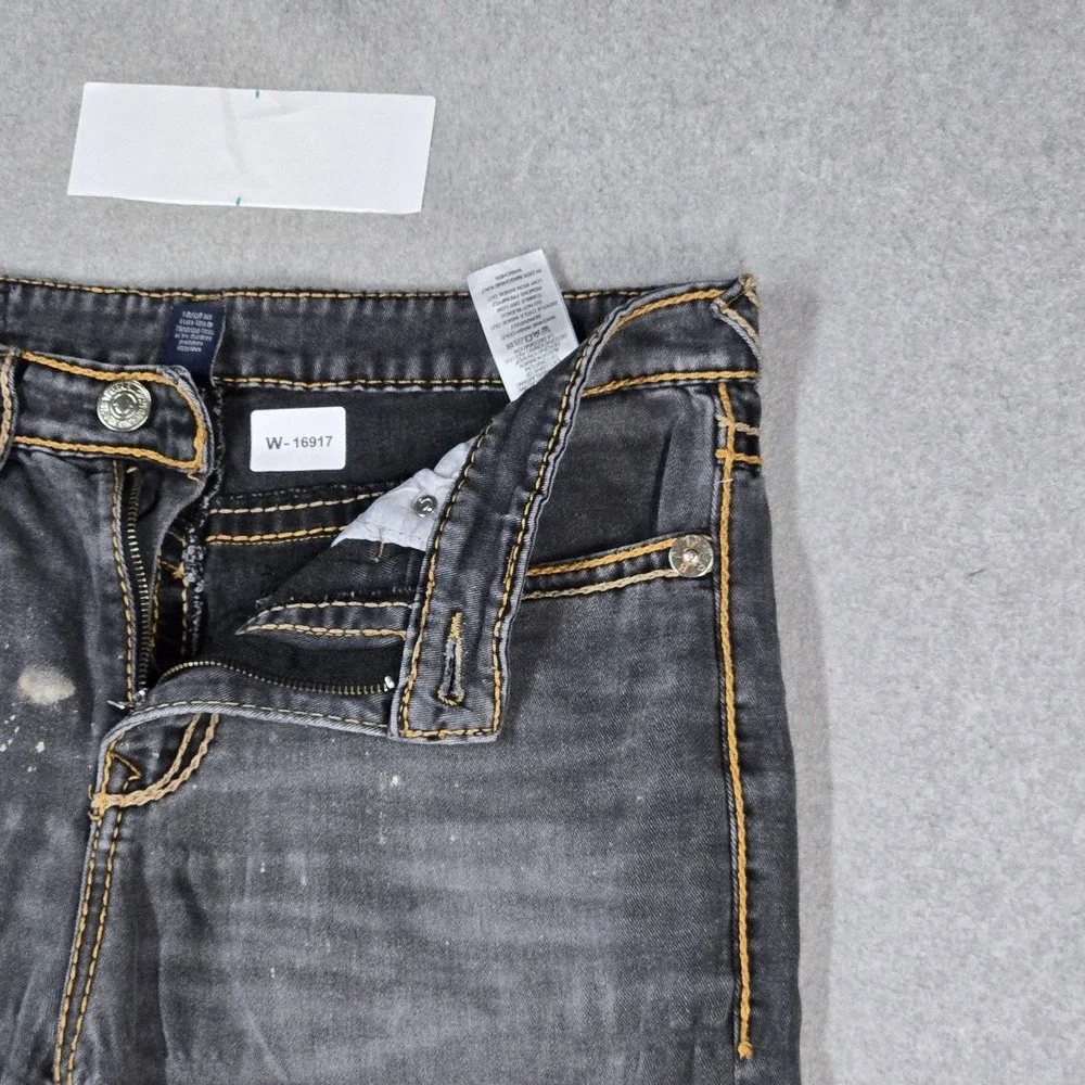 True Religion Men Jeans 36 Gray Denim Rocco Ricky Relaxed Straight Thick Stitch